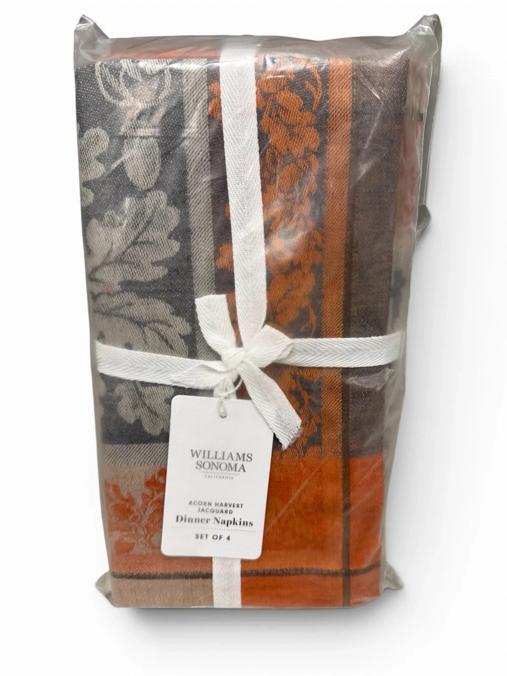 Williams Sonoma Acorn Harvest Jacquard Dinner Napkins Set of 4 NIP Fall Linen